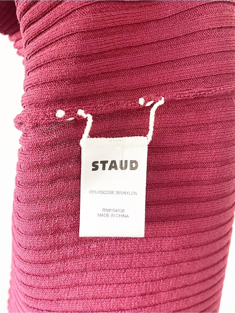 STAUD Shoko Colorblock Rib Knit Fuchsia Bordeaux Button Down Midi Cardigan Dress - Picture 7 of 9